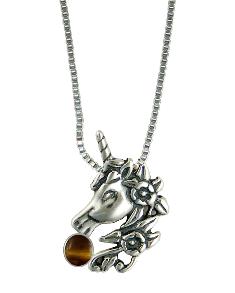 Sterling Silver Unicorn of the Summer Day Pendant With Tiger Eye